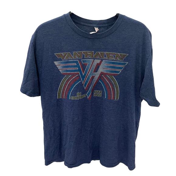 teestyled Van Halen In Concert Live 1980 Adult LG Retro Blue Graphic T-shirt - Picture 1 of 4